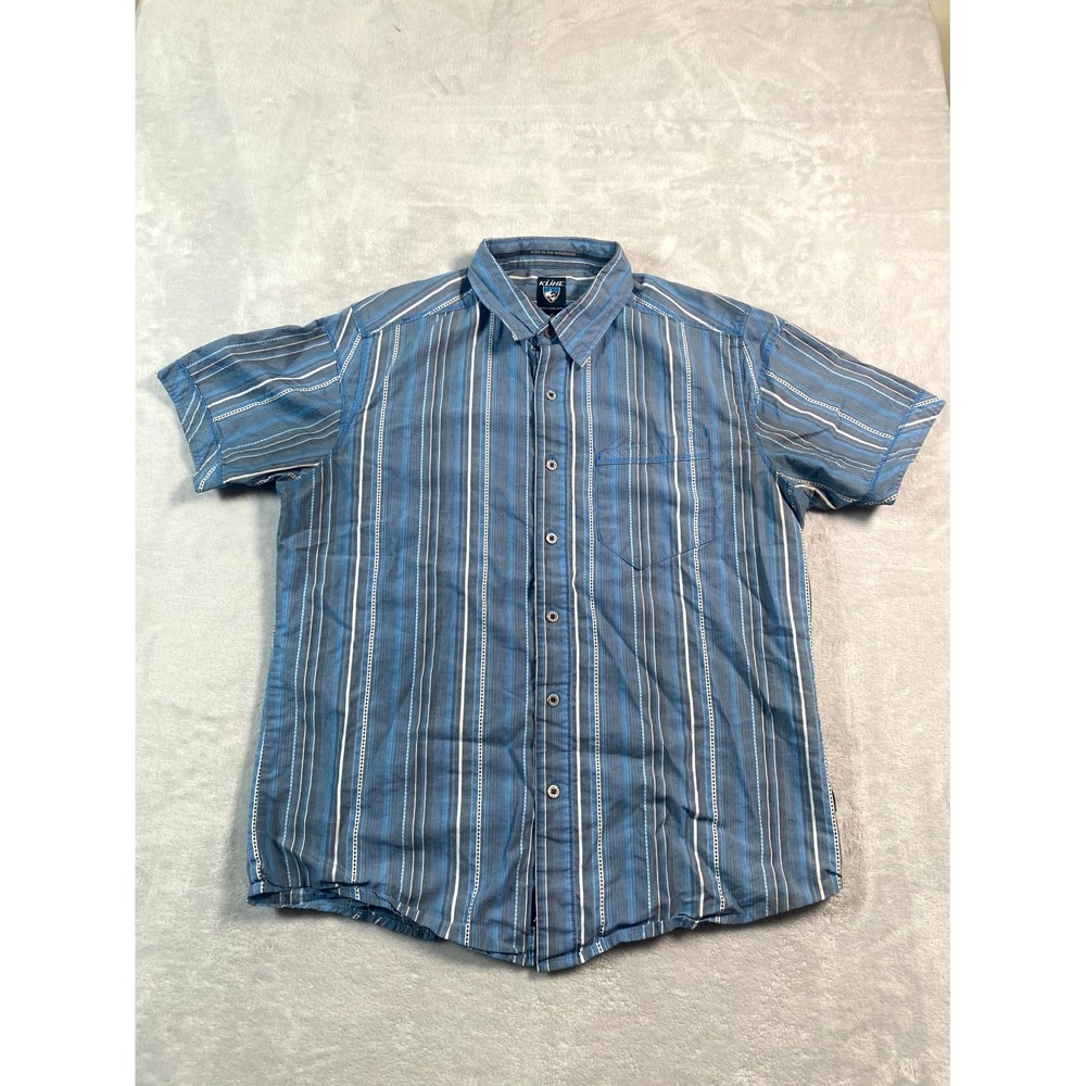 Kuhl Suncel Shirt Mens Medium Multicolor‎ Striped Cotton Logo Button Up Casual